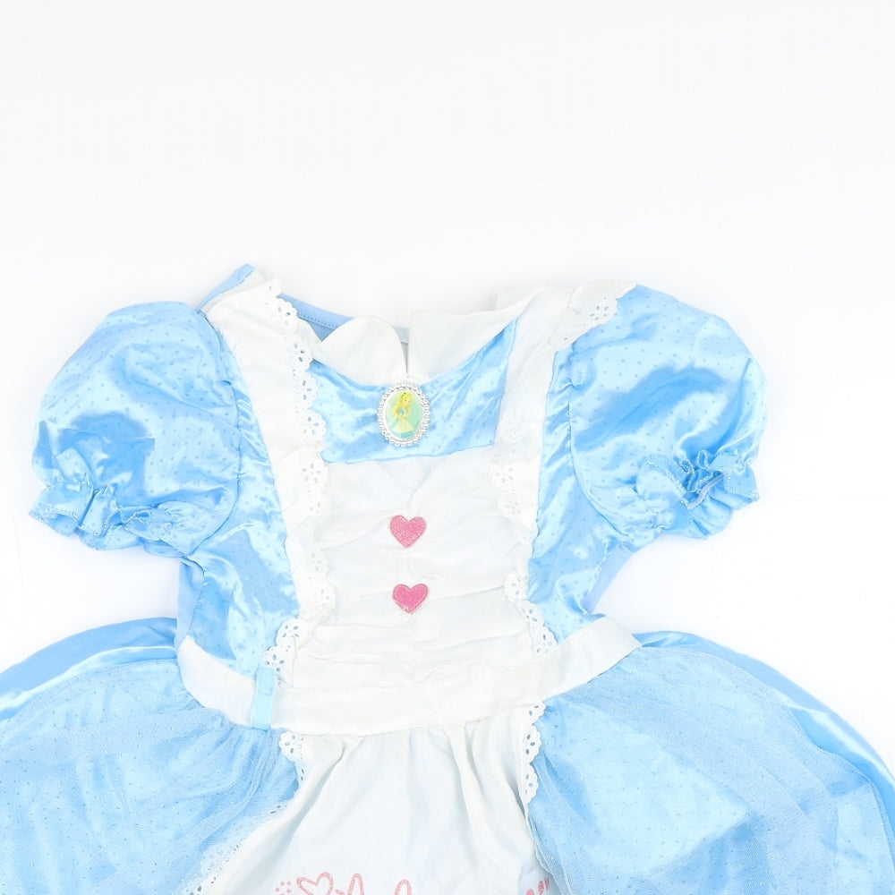 Disney Girls Blue Polka Dot Polyester Ball Gown  Size 5-6 Years  Round Neck  - Alice in Wonderland