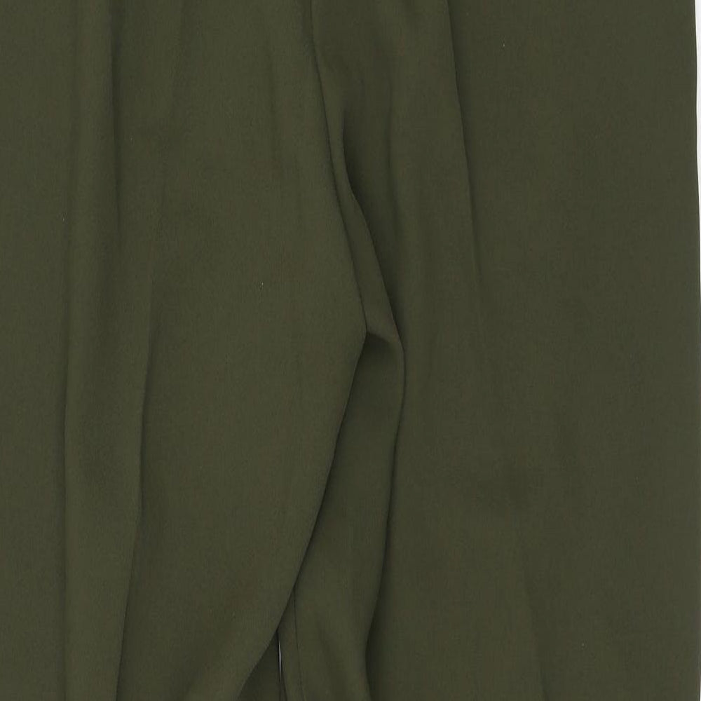 Preworn Womens Green Striped Polyester Trousers  Size 14 L28 in Regular