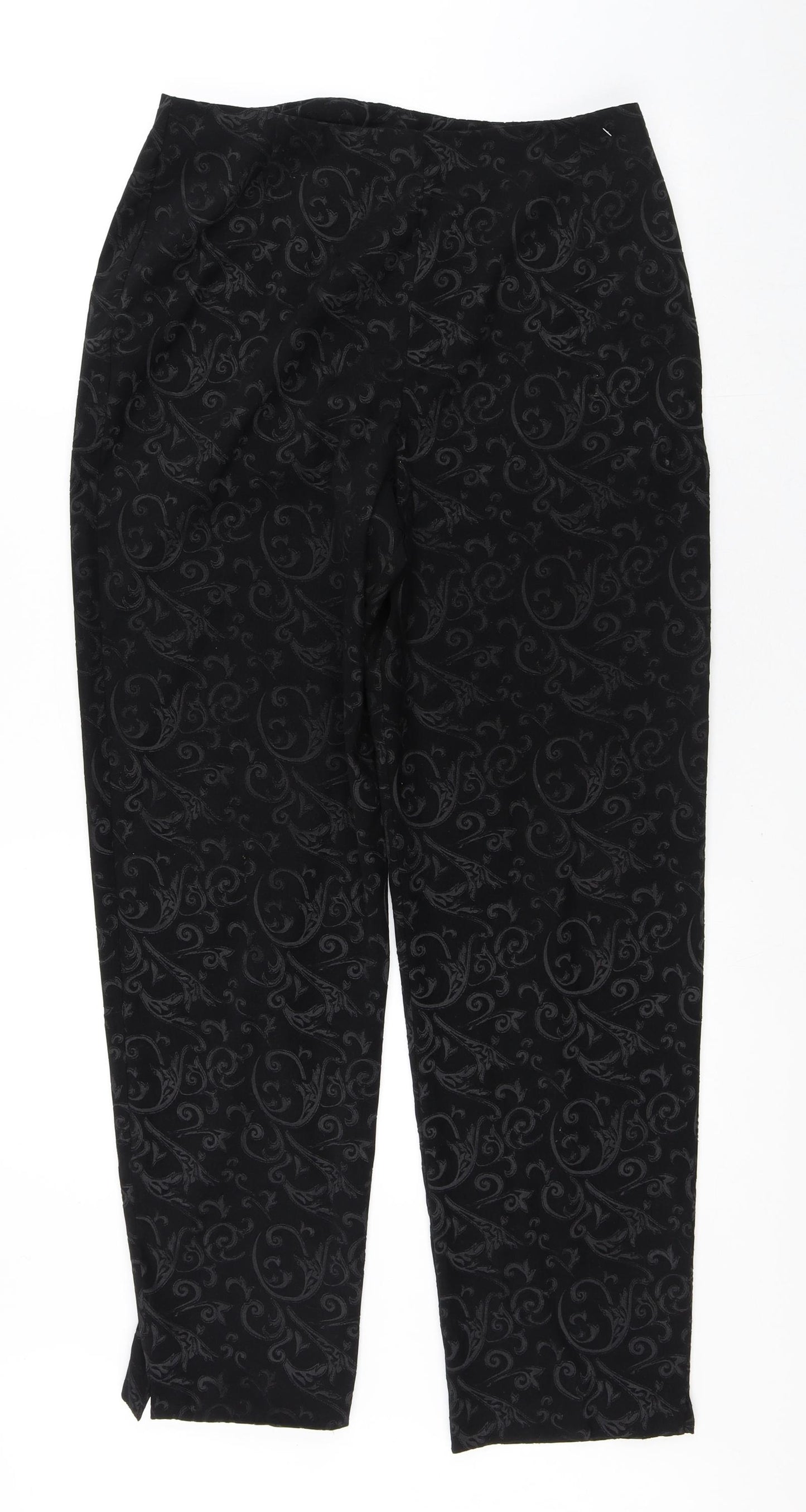 NEXT Womens Black Geometric Polyester Trousers  Size 14 L28 in Regular