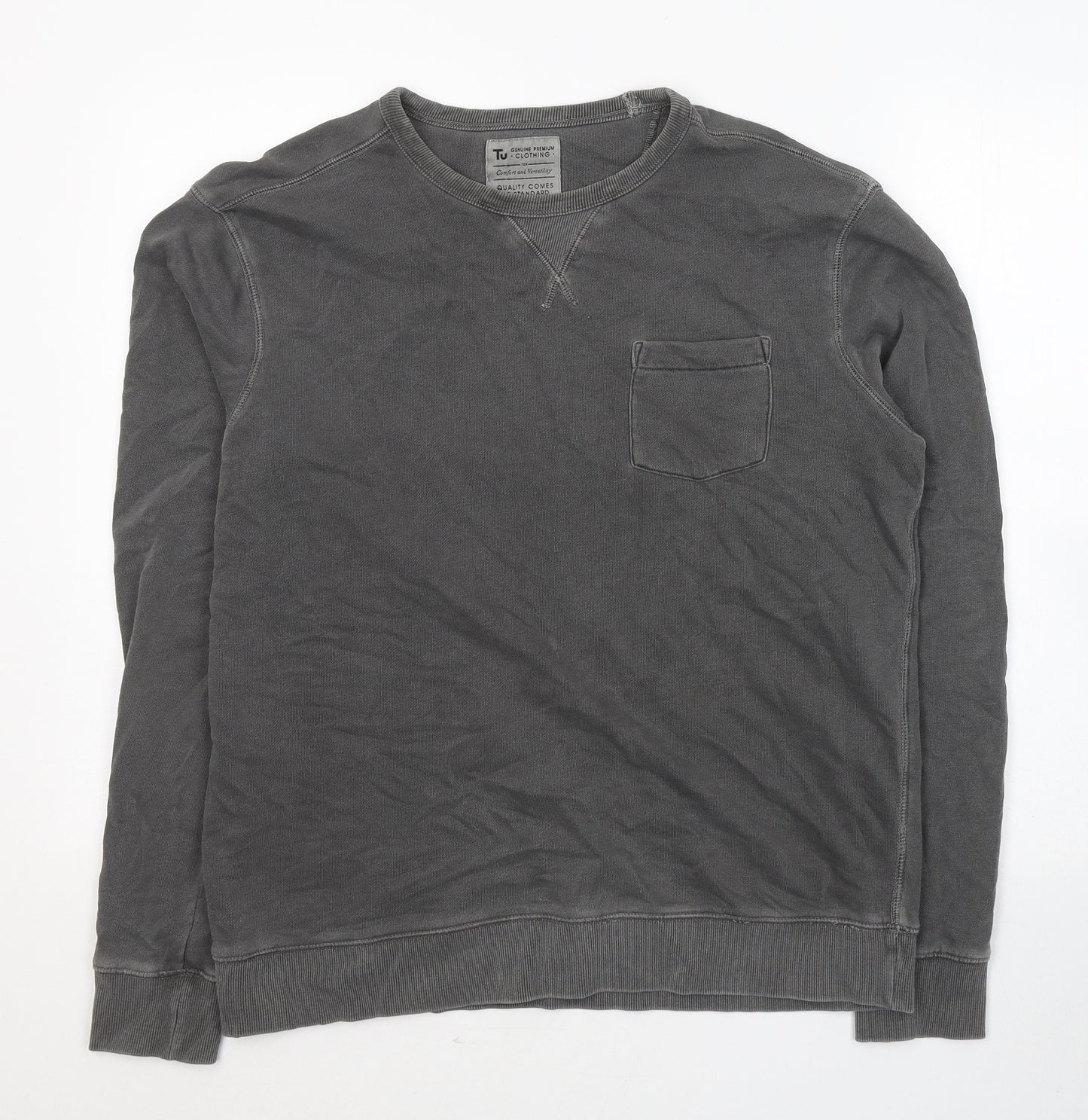 TU Mens Grey  Cotton Pullover Sweatshirt Size L