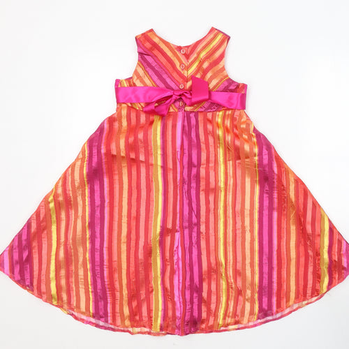 TU Womens Pink Striped Polyester Fit & Flare  Size 6  Round Neck Button