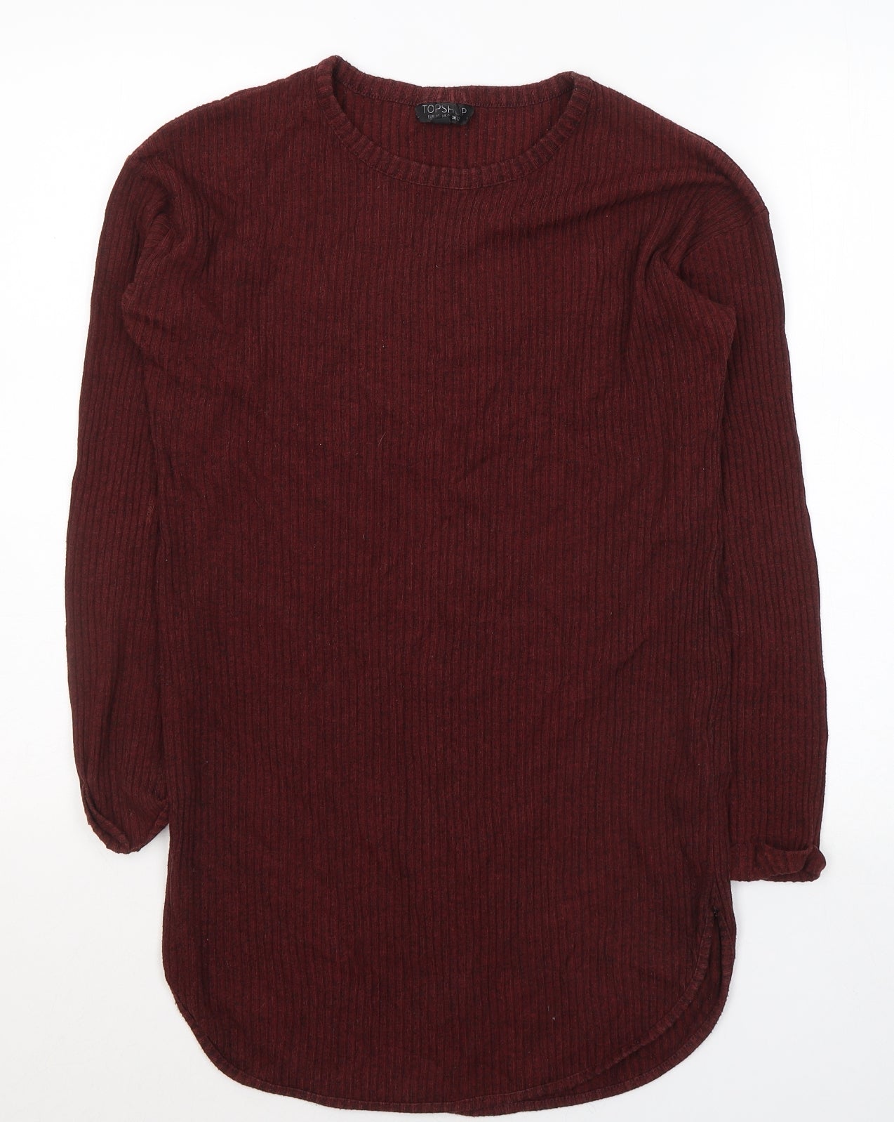 Topshop Womens Red  Cotton Jersey T-Shirt Size 12 Round Neck