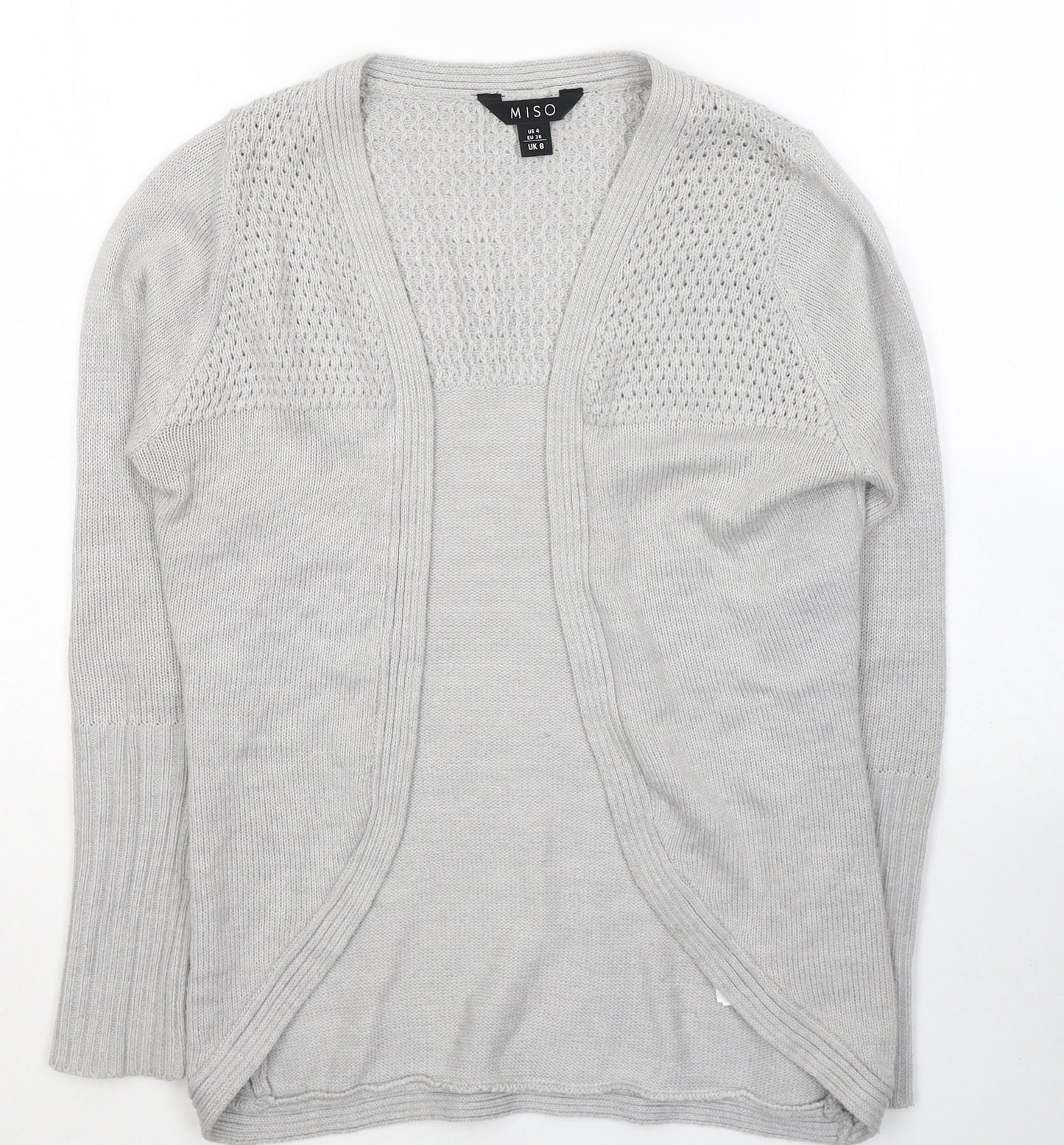 Miso Womens Grey V-Neck  Acrylic Cardigan Jumper Size 8