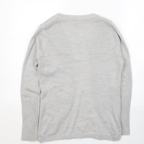 Miso Womens Grey V-Neck  Acrylic Cardigan Jumper Size 8
