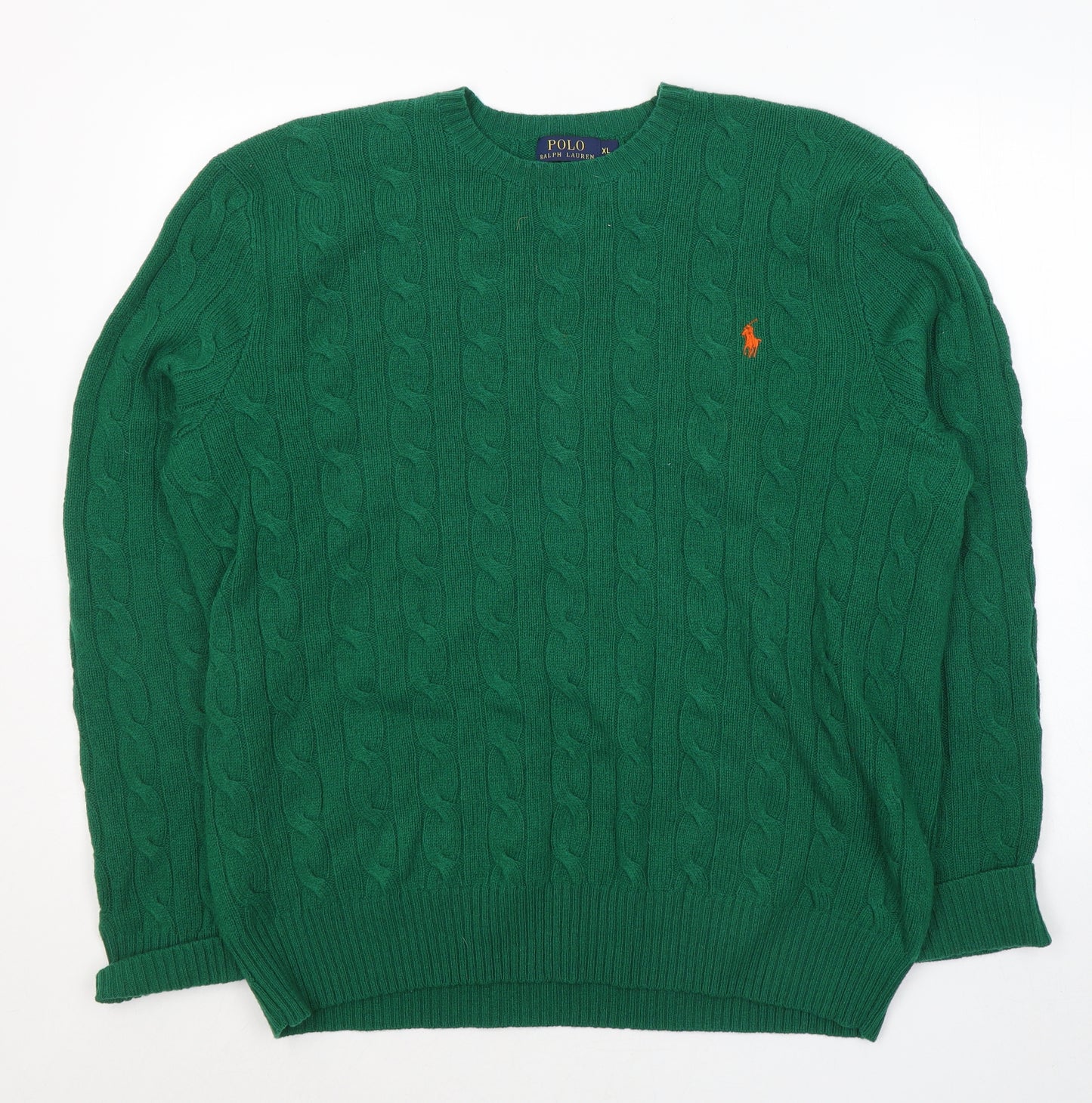 Polo Ralph Lauren Mens Green Round Neck  Wool Pullover Jumper Size XL