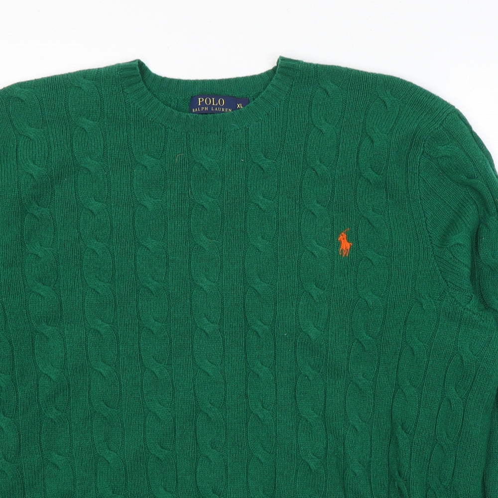 Polo Ralph Lauren Mens Green Round Neck  Wool Pullover Jumper Size XL
