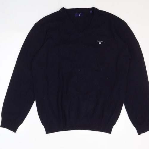 GANT Mens Blue V-Neck  Wool Pullover Jumper Size XL