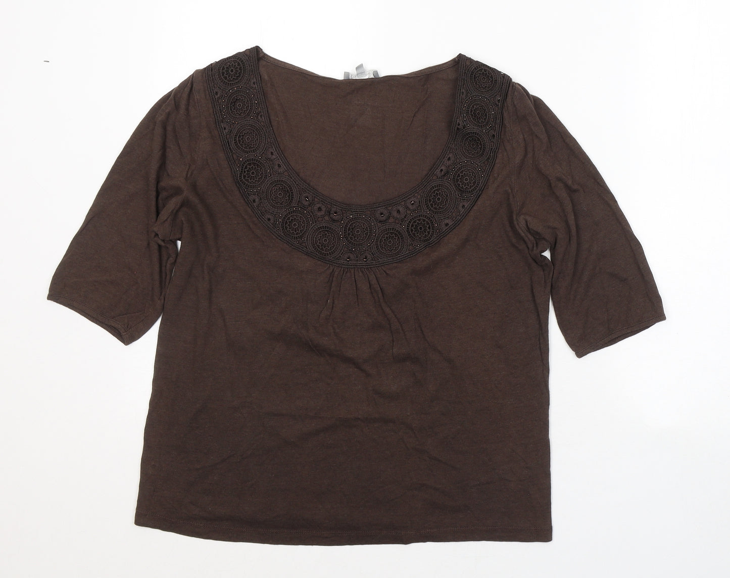 Preworn Womens Brown  Viscose Basic T-Shirt Size 14 Scoop Neck