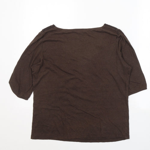 Preworn Womens Brown  Viscose Basic T-Shirt Size 14 Scoop Neck