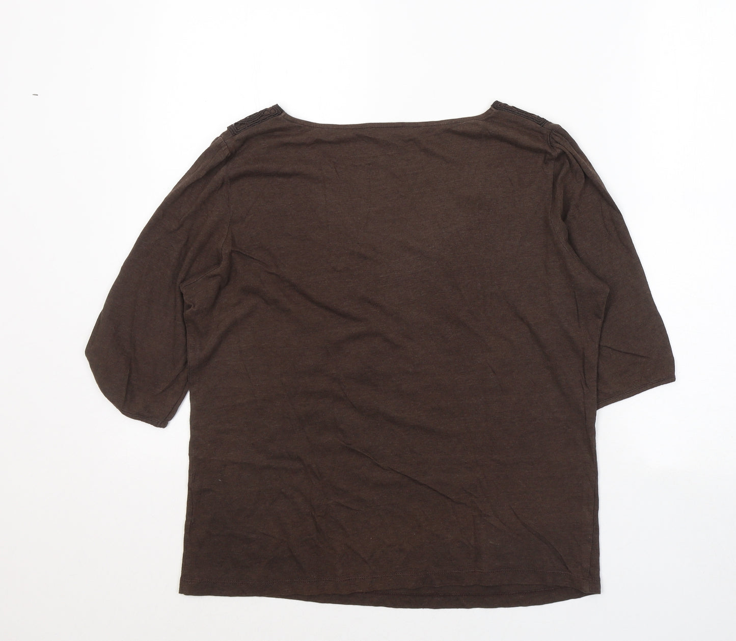 Preworn Womens Brown  Viscose Basic T-Shirt Size 14 Scoop Neck