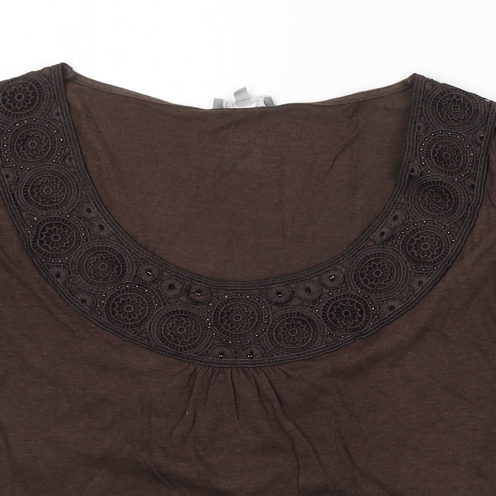 Preworn Womens Brown  Viscose Basic T-Shirt Size 14 Scoop Neck
