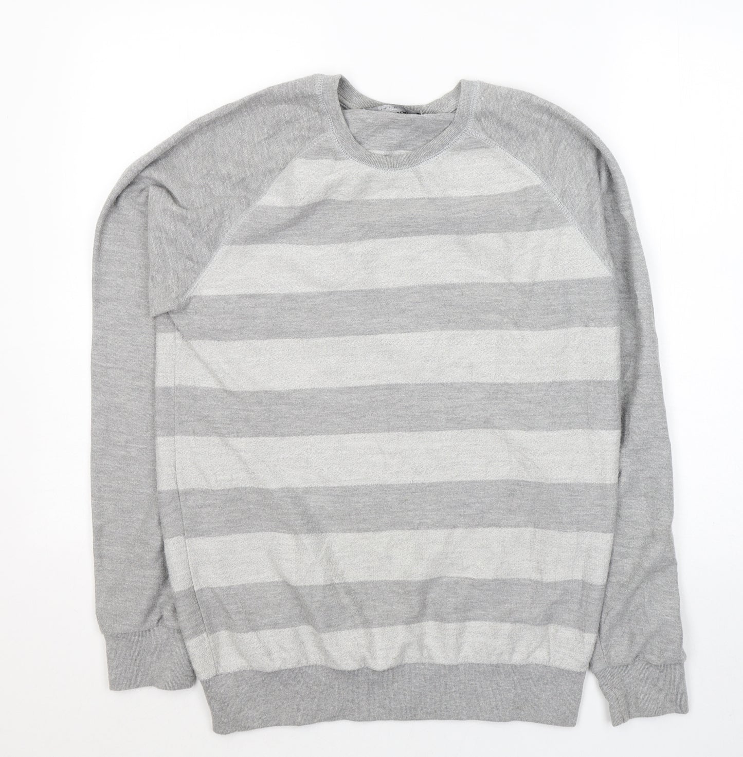 Pull&Bear Womens Grey Striped Cotton Pullover Sweatshirt Size L  Pullover