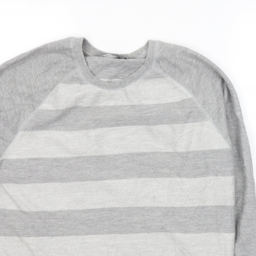 Pull&Bear Womens Grey Striped Cotton Pullover Sweatshirt Size L  Pullover