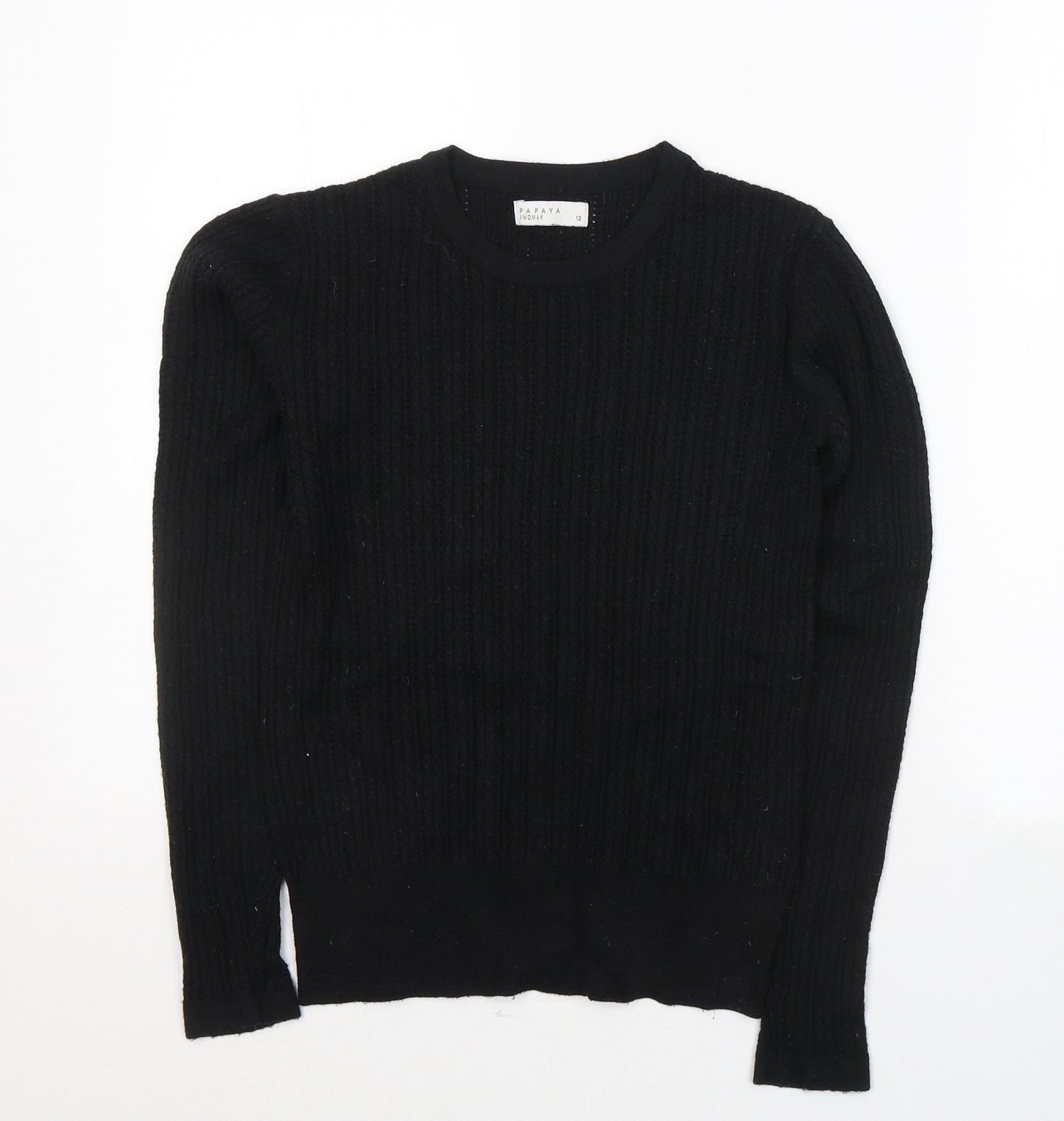Papaya Womens Black Round Neck  Viscose Pullover Jumper Size 12