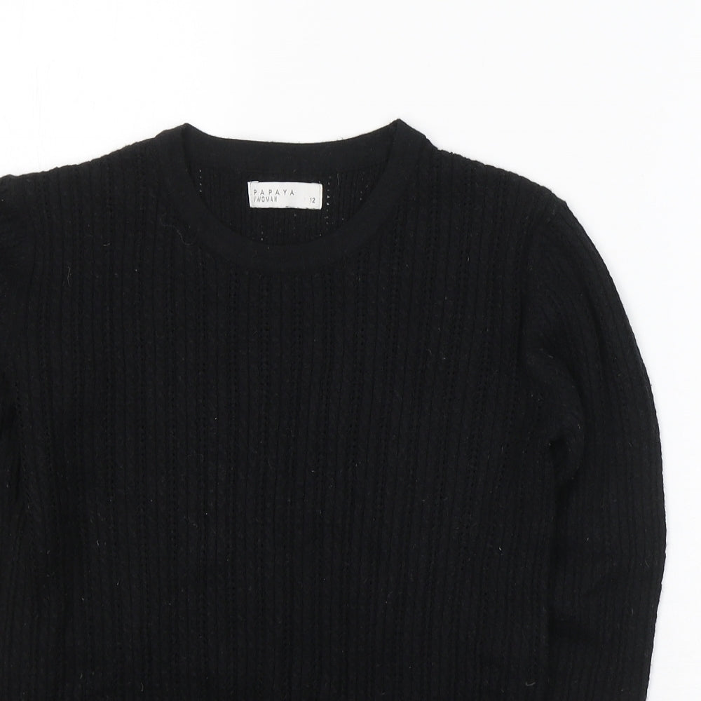 Papaya Womens Black Round Neck  Viscose Pullover Jumper Size 12
