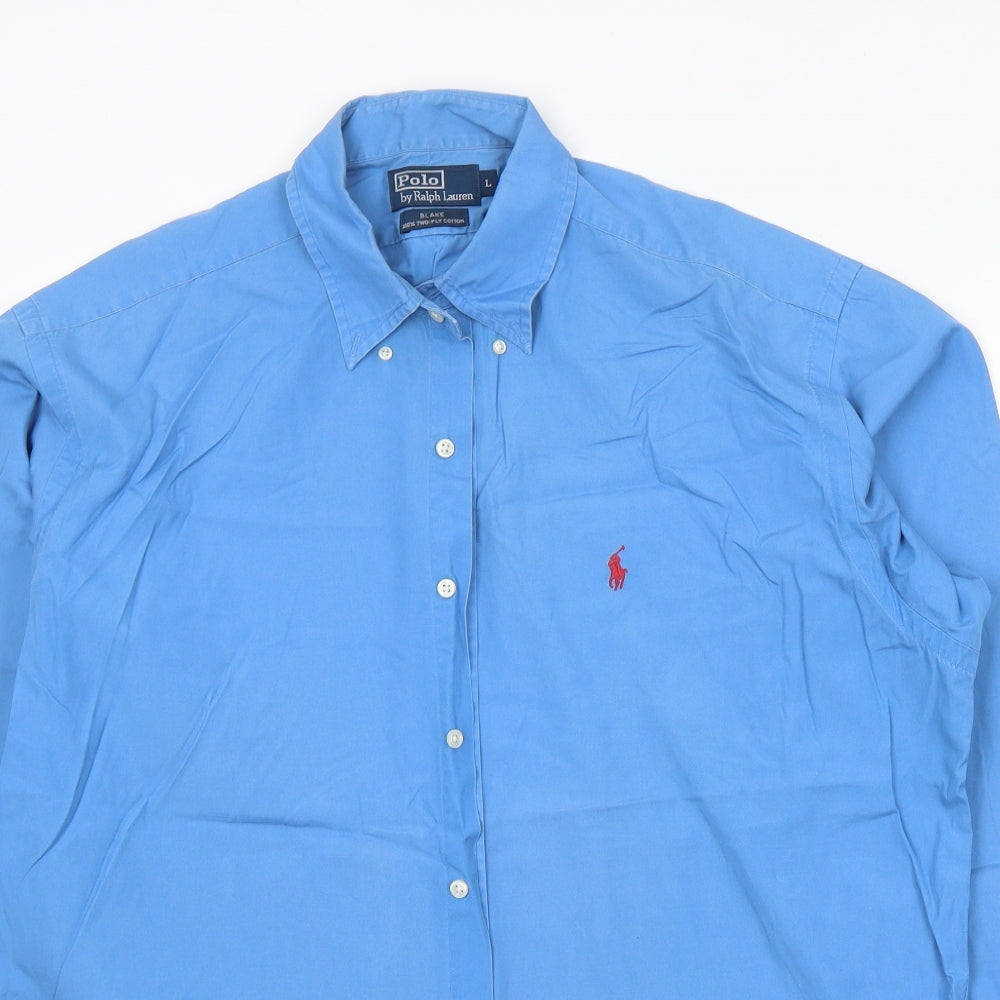 Polo Ralph Lauren Mens Blue  Cotton  Button-Up Size L Collared Button