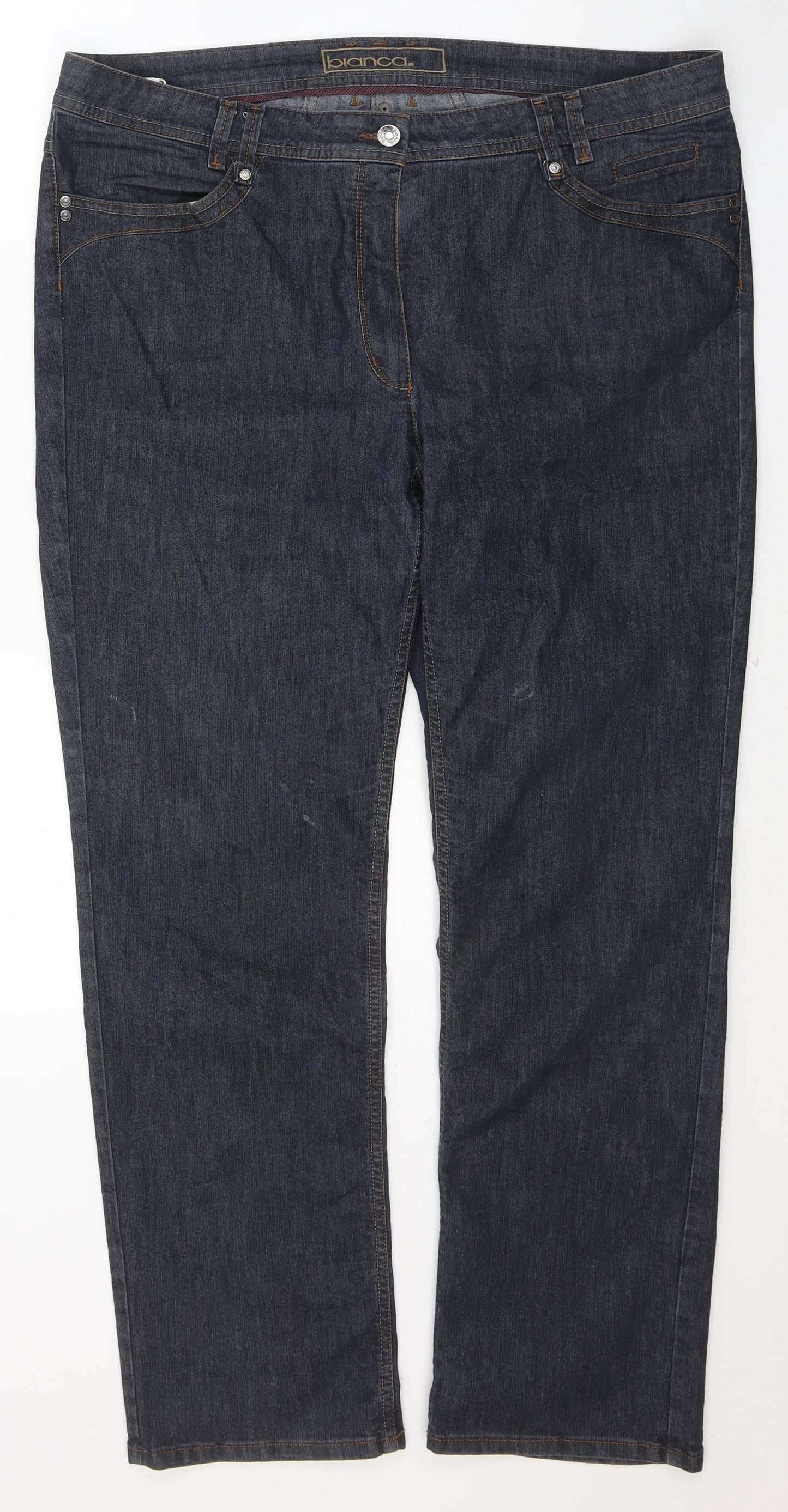 Bianca Womens Blue  Cotton Straight Jeans Size 22 L28 in Regular Button