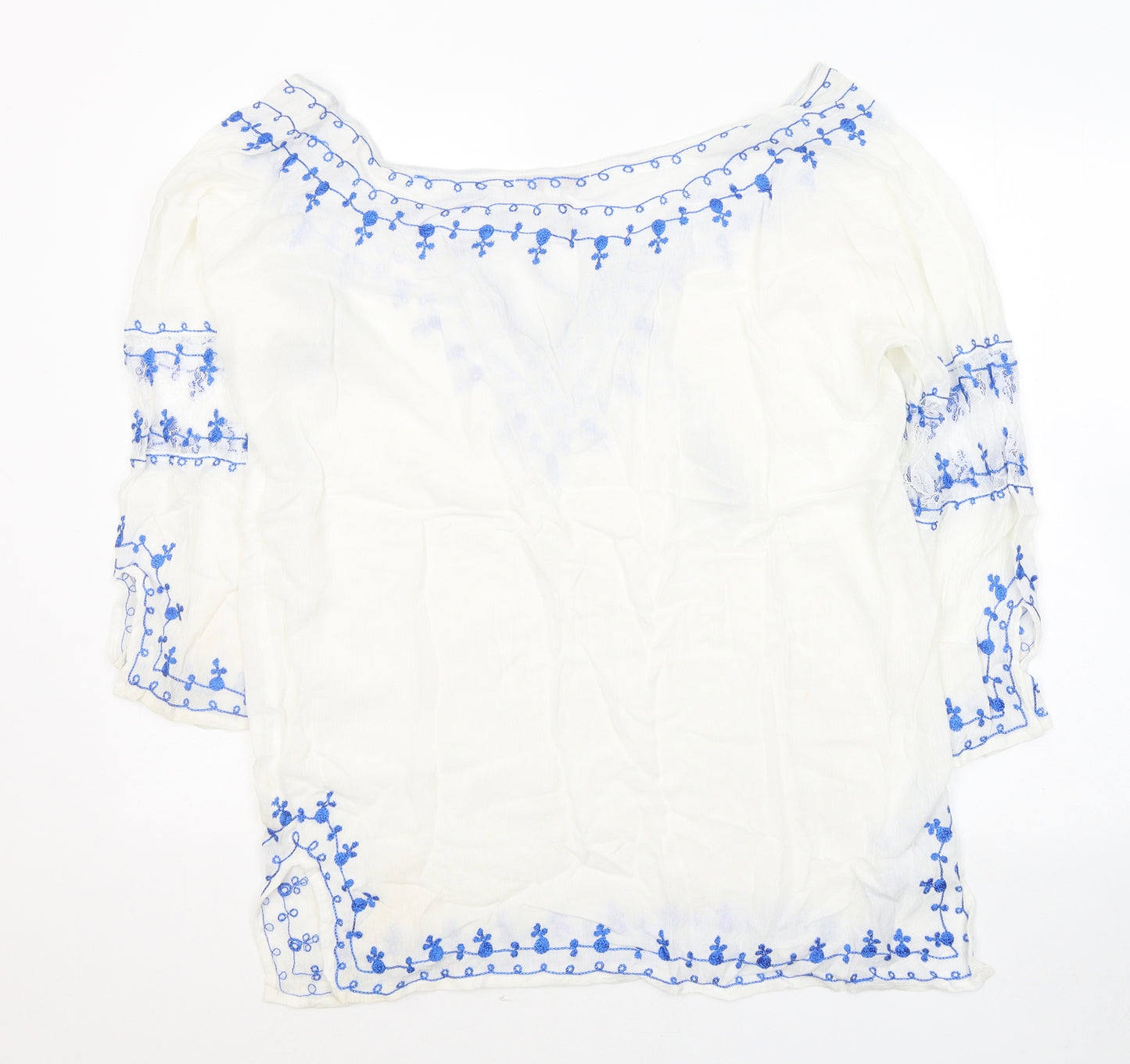 Karisma Womens White Geometric Viscose Jersey T-Shirt Size S Round Neck
