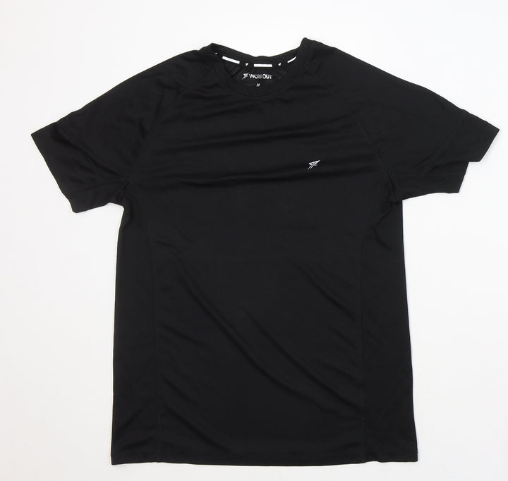 WORKOUT Womens Black  Polyester Basic T-Shirt  Round Neck Pullover