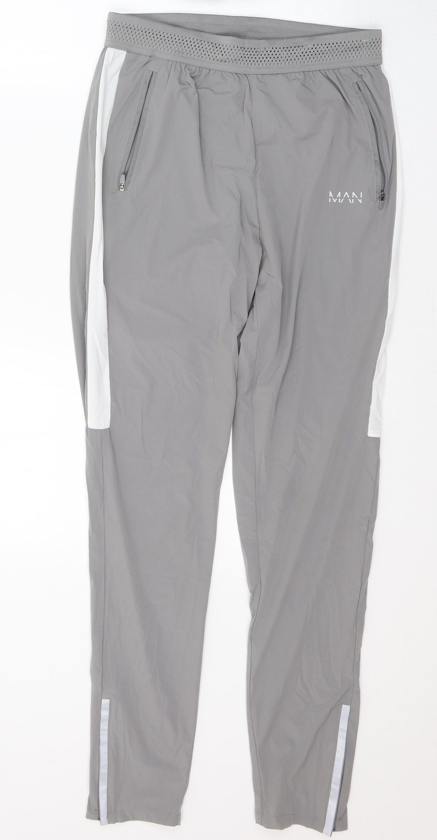 Boohoo Mens Grey Colourblock Polyester Track Pants Trousers Size S L29 in Regular Pullover