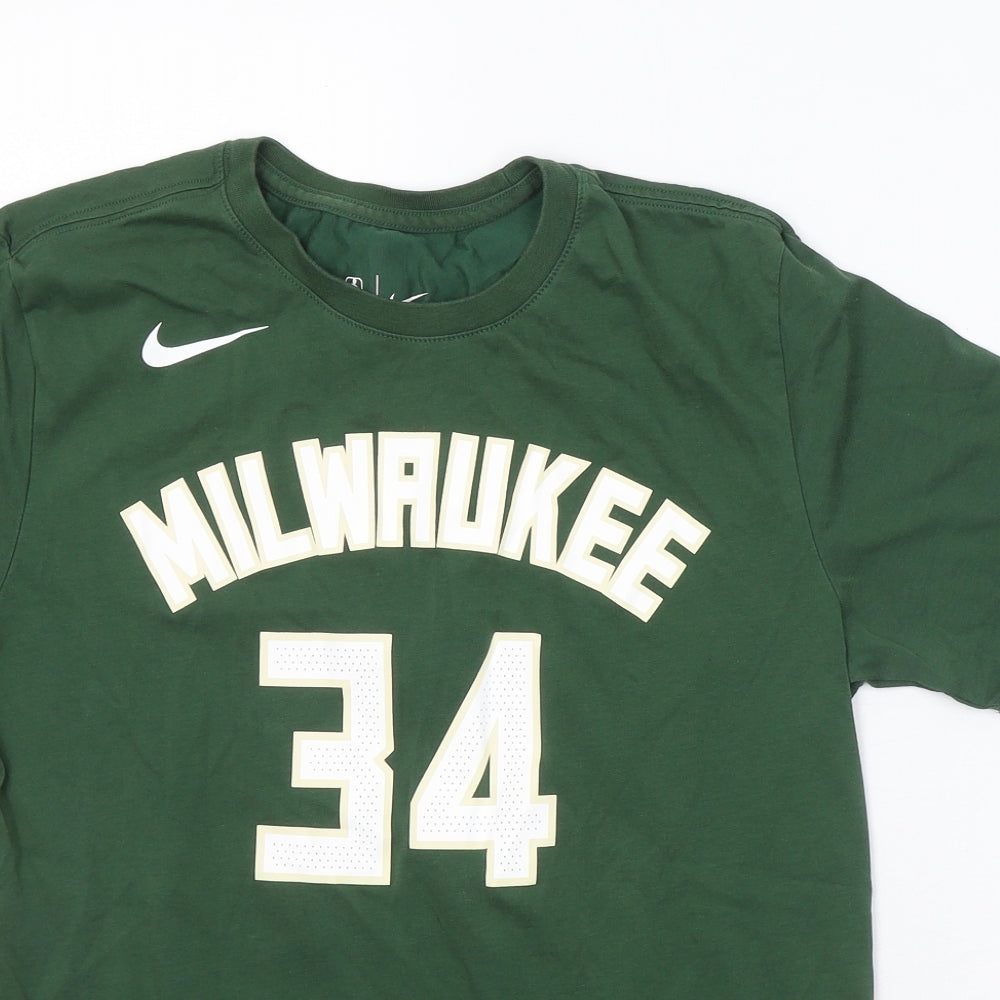 Nike Mens Green  Cotton  T-Shirt Size M Round Neck  - NBA