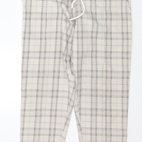 Angora Womens Beige Plaid Polyester Trousers  Size S L23 in Regular Tie