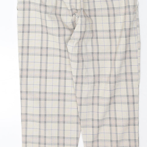 Angora Womens Beige Plaid Polyester Trousers  Size S L23 in Regular Tie