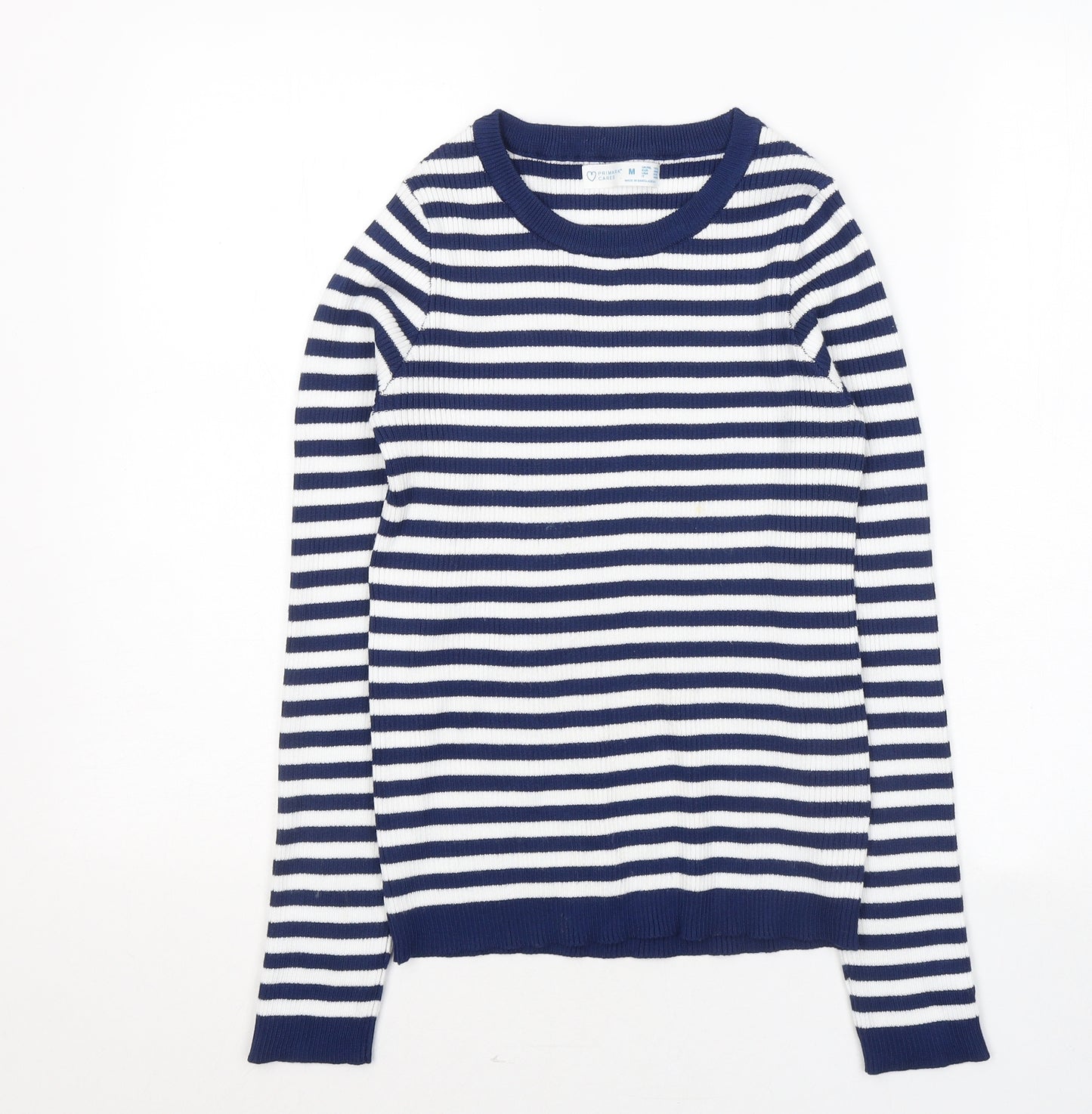 Primark Womens Blue Round Neck Striped Viscose Pullover Jumper Size 12
