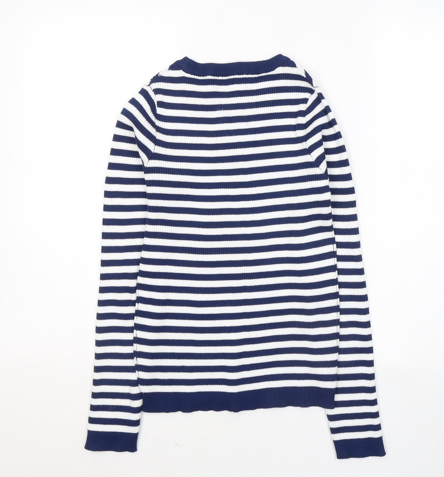 Primark Womens Blue Round Neck Striped Viscose Pullover Jumper Size 12