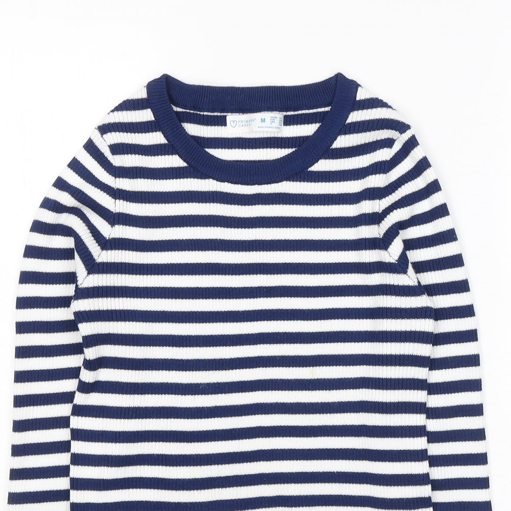 Primark Womens Blue Round Neck Striped Viscose Pullover Jumper Size 12