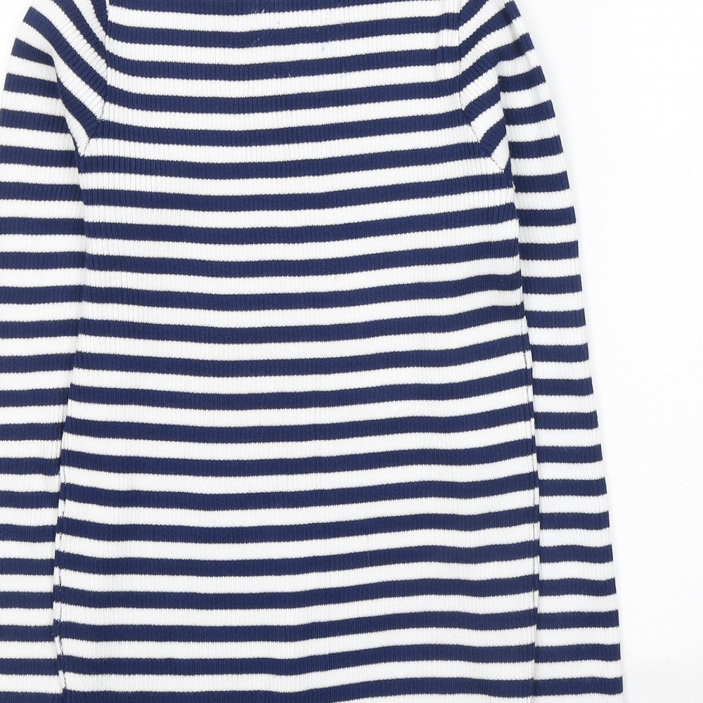 Primark Womens Blue Round Neck Striped Viscose Pullover Jumper Size 12