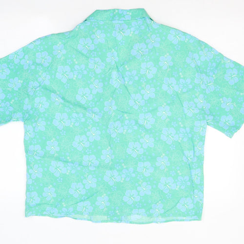 Primark Womens Green Floral Viscose Basic Button-Up Size 12 Collared