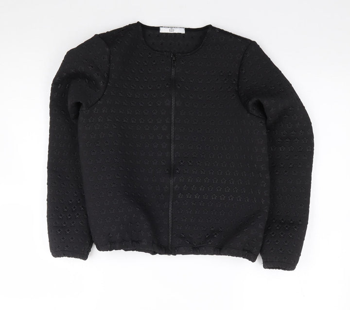 Marks and Spencer Girls Black Geometric Polyester Full Zip Sweatshirt Size 12-13 Years  Zip - Star