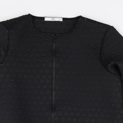 Marks and Spencer Girls Black Geometric Polyester Full Zip Sweatshirt Size 12-13 Years  Zip - Star