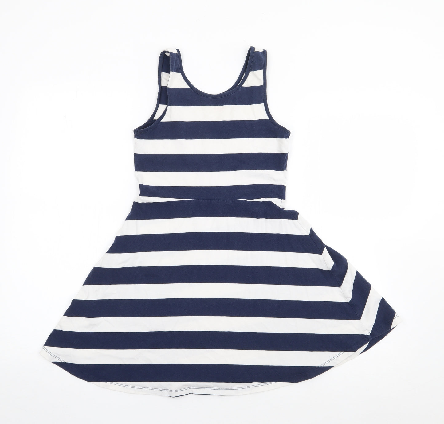 NEXT Girls Blue Striped Cotton Skater Dress  Size 10 Years  Round Neck Pullover