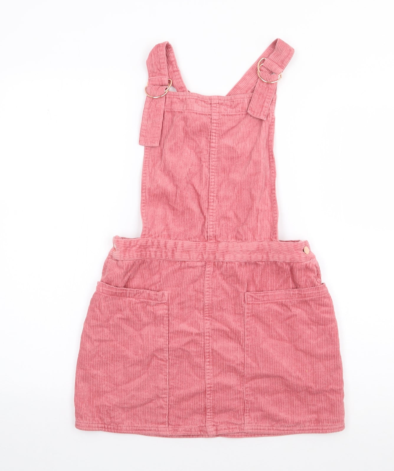 Marks and Spencer Girls Pink  100% Cotton Pinafore/Dungaree Dress  Size 11-12 Years  Square Neck