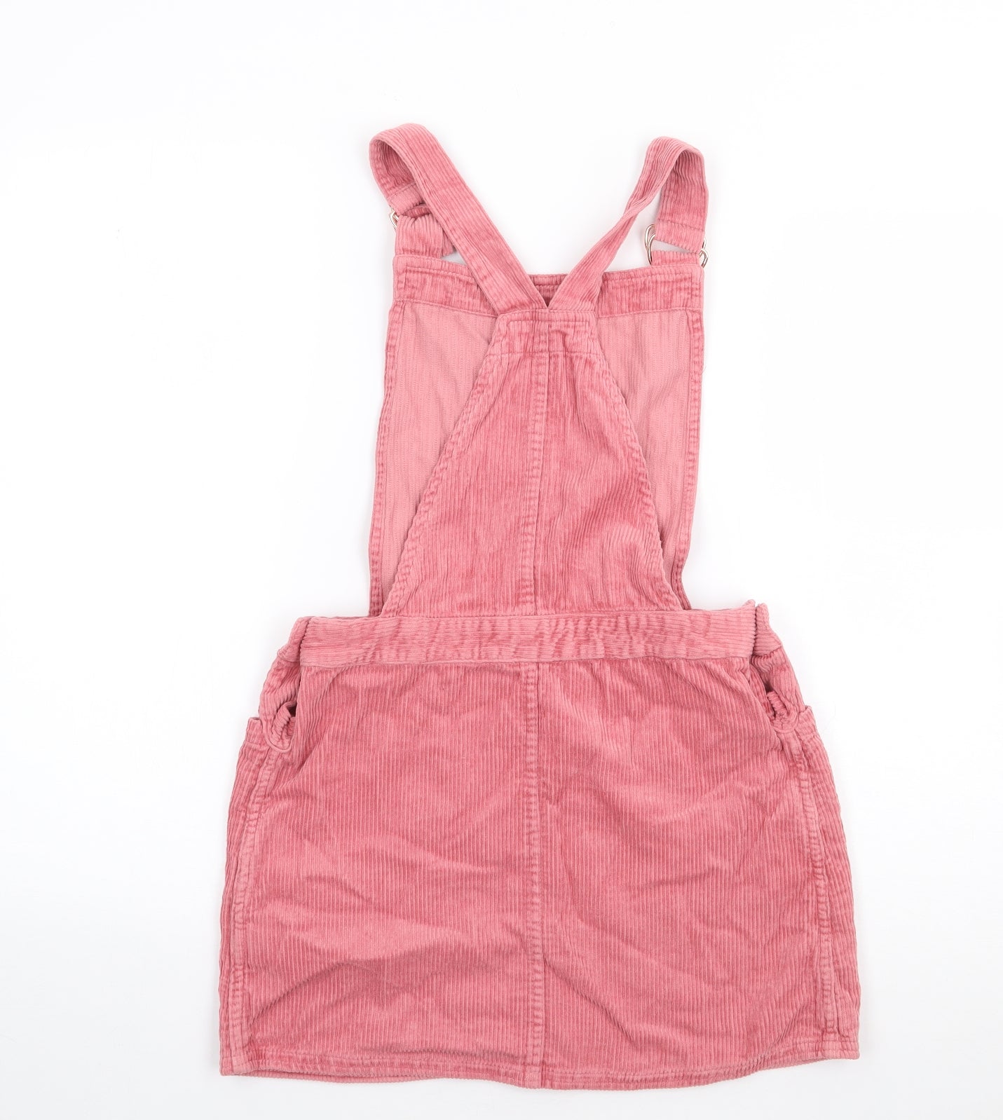Marks and Spencer Girls Pink  100% Cotton Pinafore/Dungaree Dress  Size 11-12 Years  Square Neck
