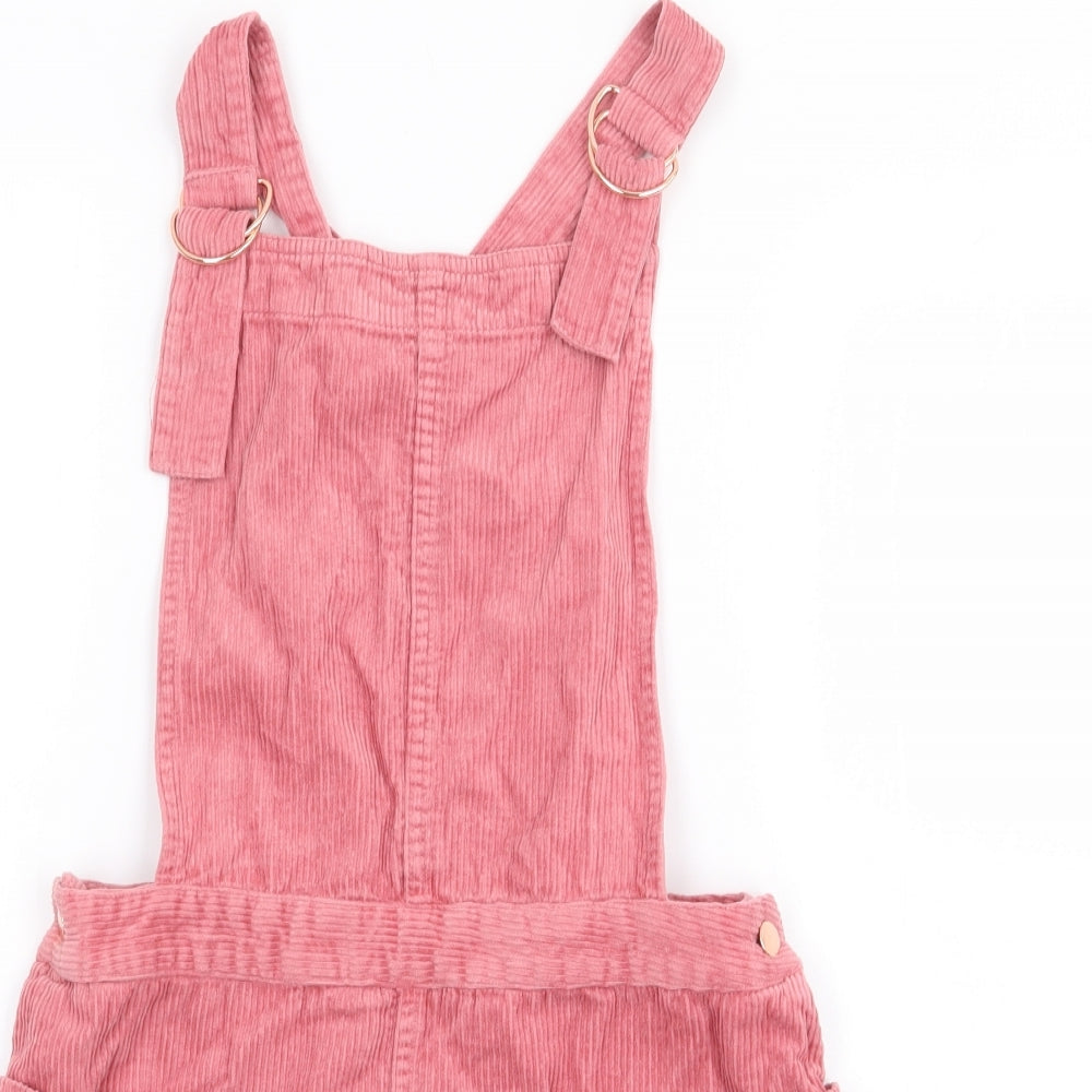 Marks and Spencer Girls Pink  100% Cotton Pinafore/Dungaree Dress  Size 11-12 Years  Square Neck