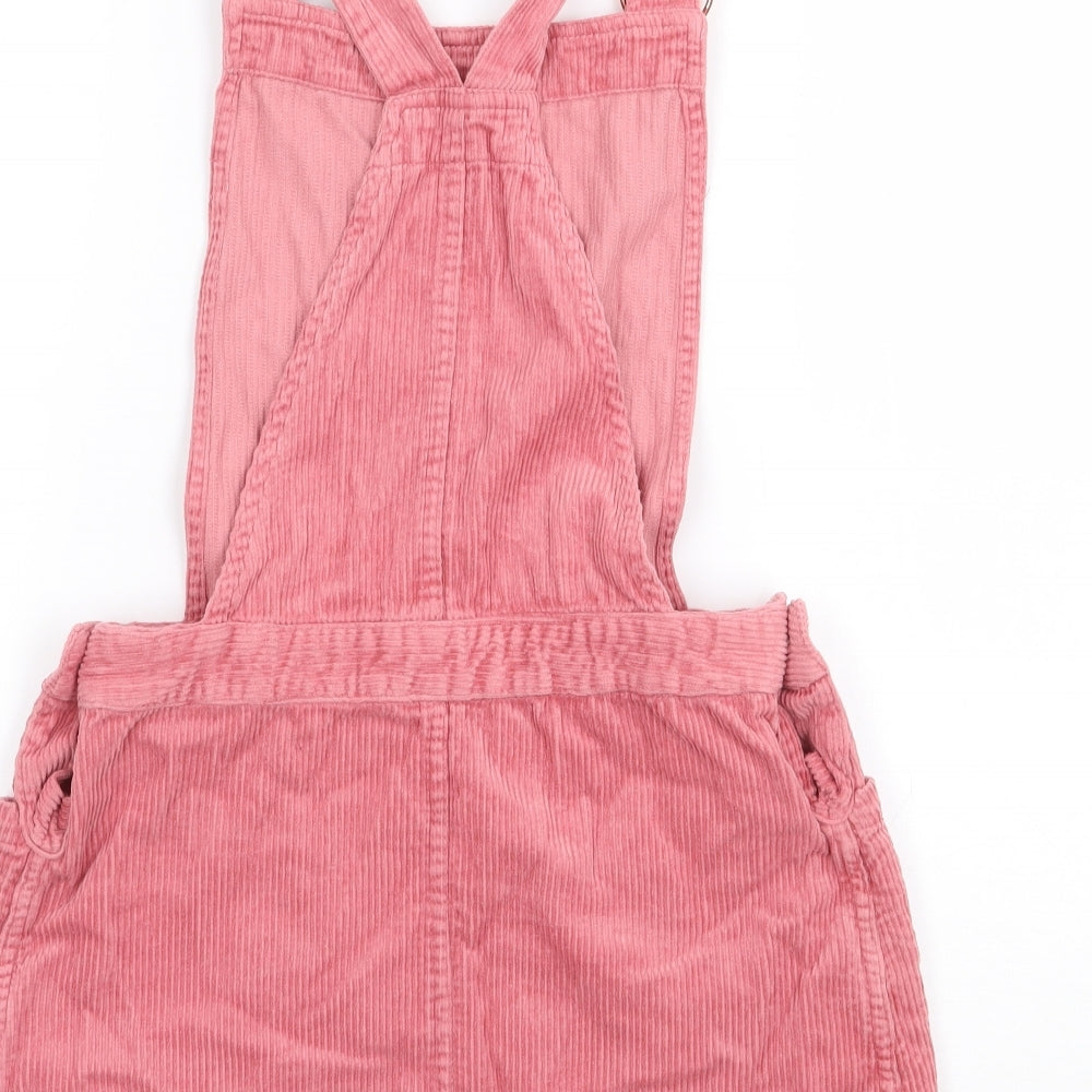 Marks and Spencer Girls Pink  100% Cotton Pinafore/Dungaree Dress  Size 11-12 Years  Square Neck