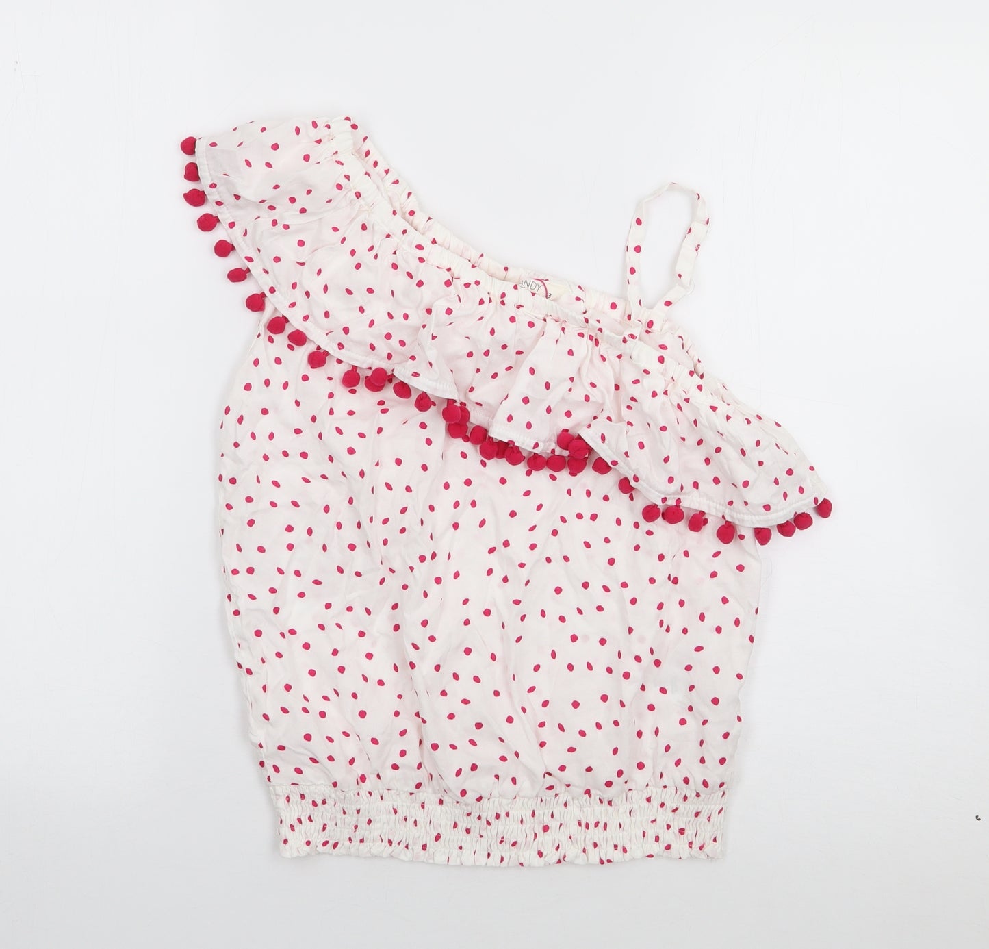 Matalan Girls Ivory Polka Dot Viscose Jersey Blouse Size 13 Years One Shoulder Pullover