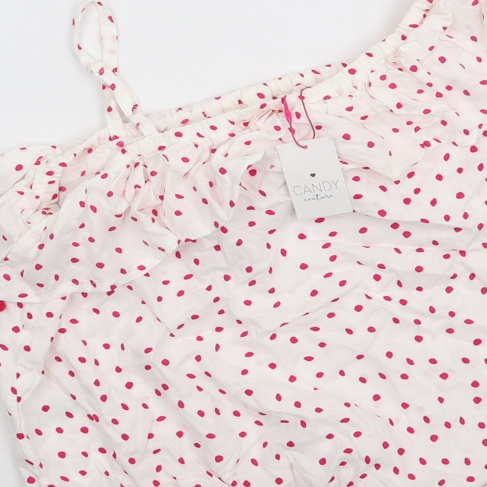 Matalan Girls Ivory Polka Dot Viscose Jersey Blouse Size 13 Years One Shoulder Pullover