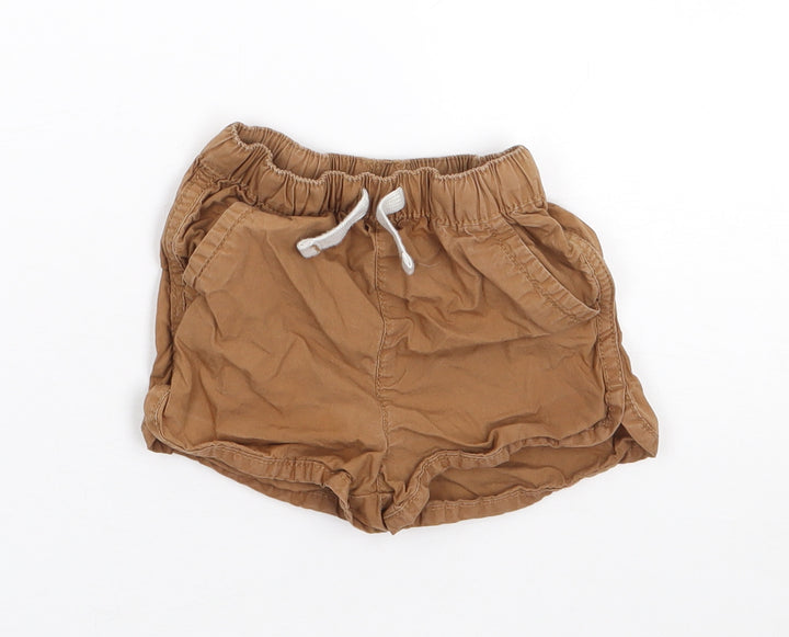 Tu  Boys Brown  100% Cotton Cropped Trousers Size 12-18 Months  Drawstring