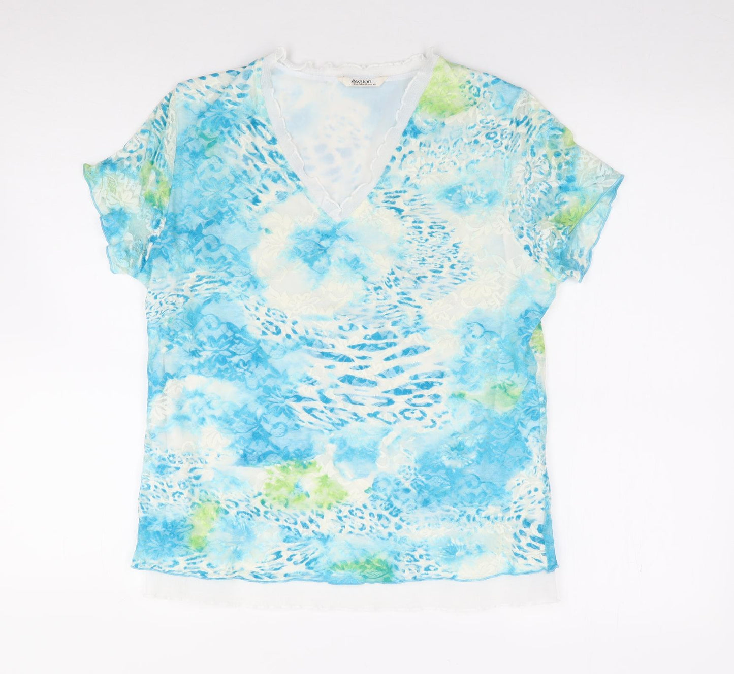 Avalon Collection Womens Multicoloured Floral Nylon Jersey T-Shirt Size 14 V-Neck