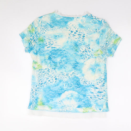 Avalon Collection Womens Multicoloured Floral Nylon Jersey T-Shirt Size 14 V-Neck