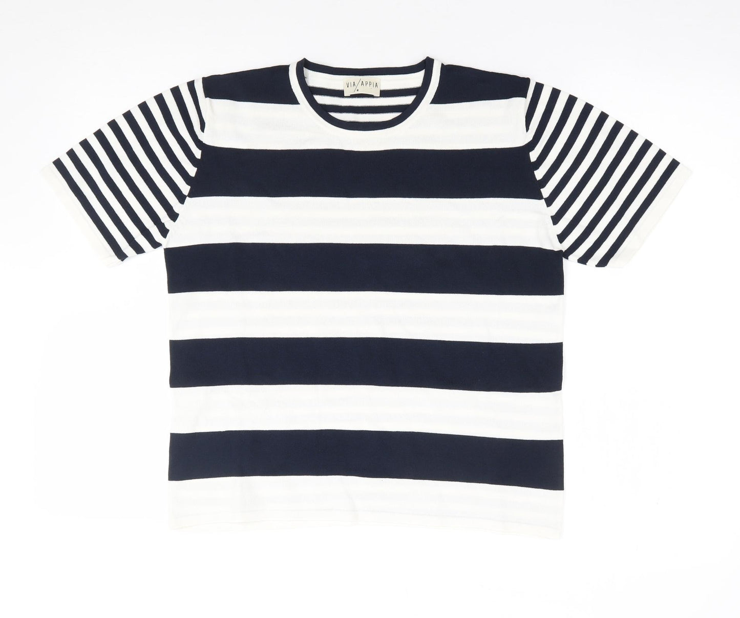 Via Appia Womens Multicoloured Striped Viscose Jersey T-Shirt Size 12 Crew Neck