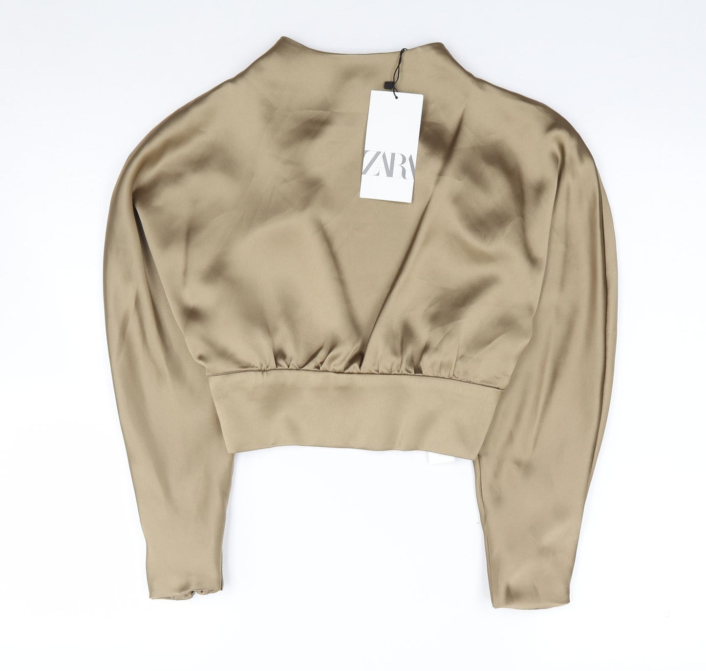 Zara Womens Gold  Polyester Cropped Blouse Size S High Neck