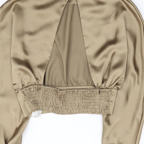Zara Womens Gold  Polyester Cropped Blouse Size S High Neck