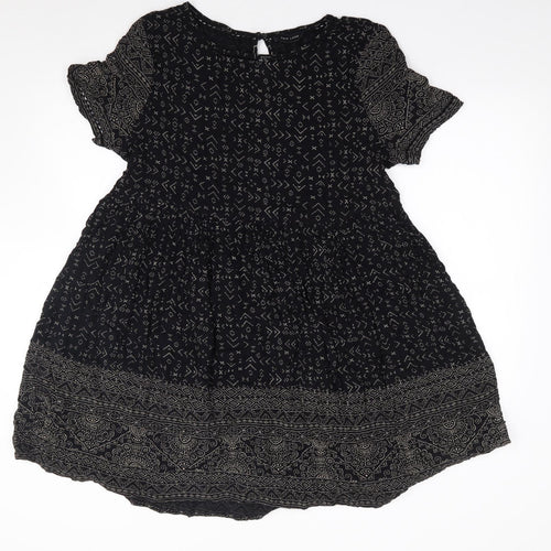 New Look  Womens Black Geometric Polyester Fit & Flare  Size S  Round Neck Pullover