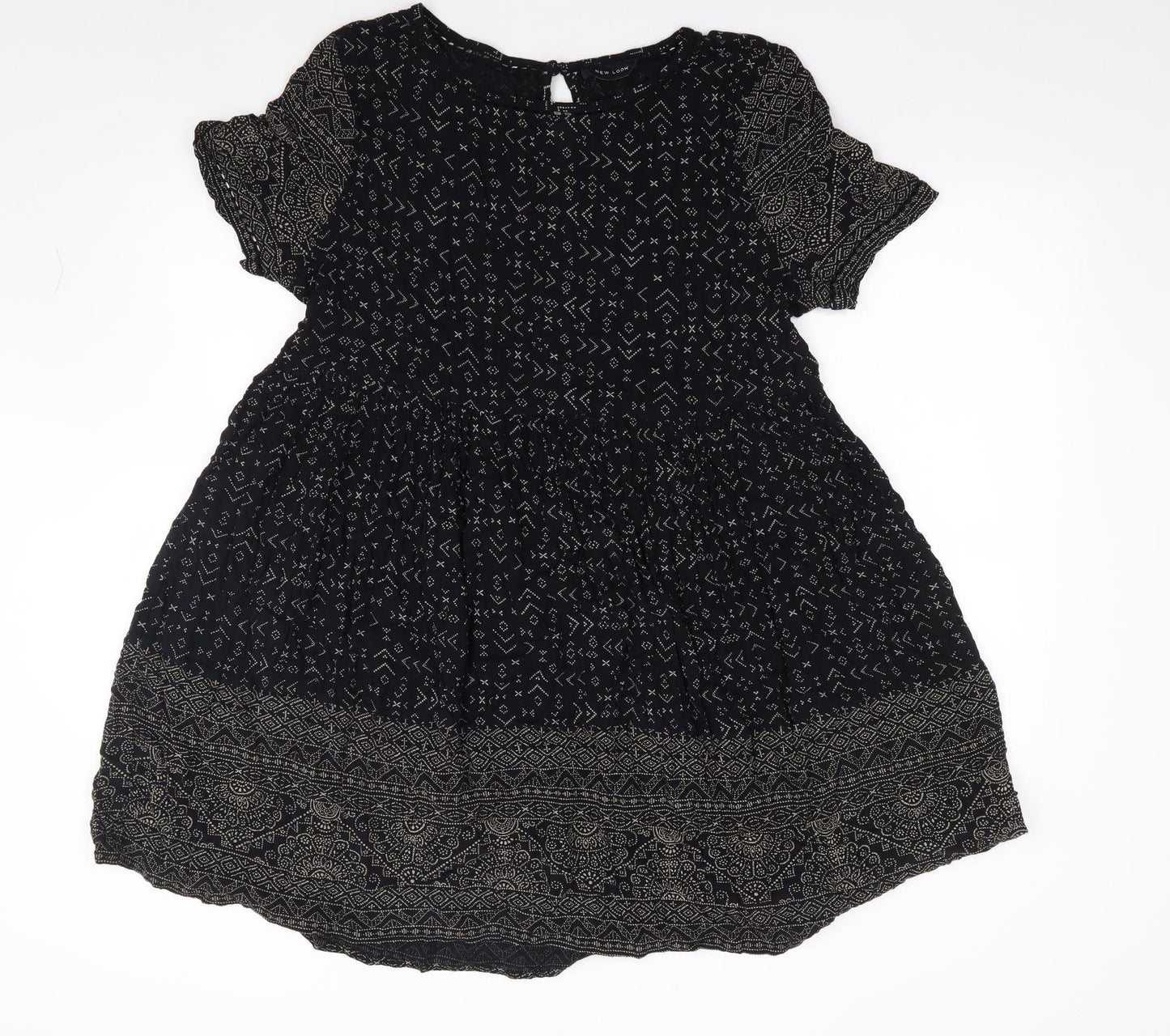 New Look  Womens Black Geometric Polyester Fit & Flare  Size S  Round Neck Pullover