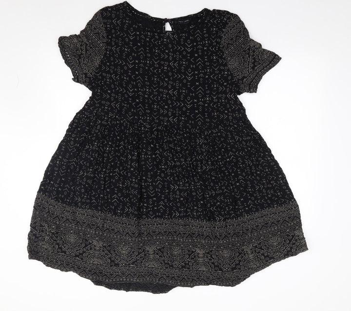 New Look  Womens Black Geometric Polyester Fit & Flare  Size S  Round Neck Pullover